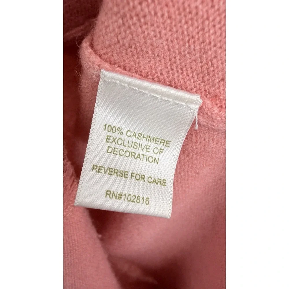 Garnet Hill 100% Cashmere Sweater Womens S Salmon Pink Ruffle Lace Hem Old Money